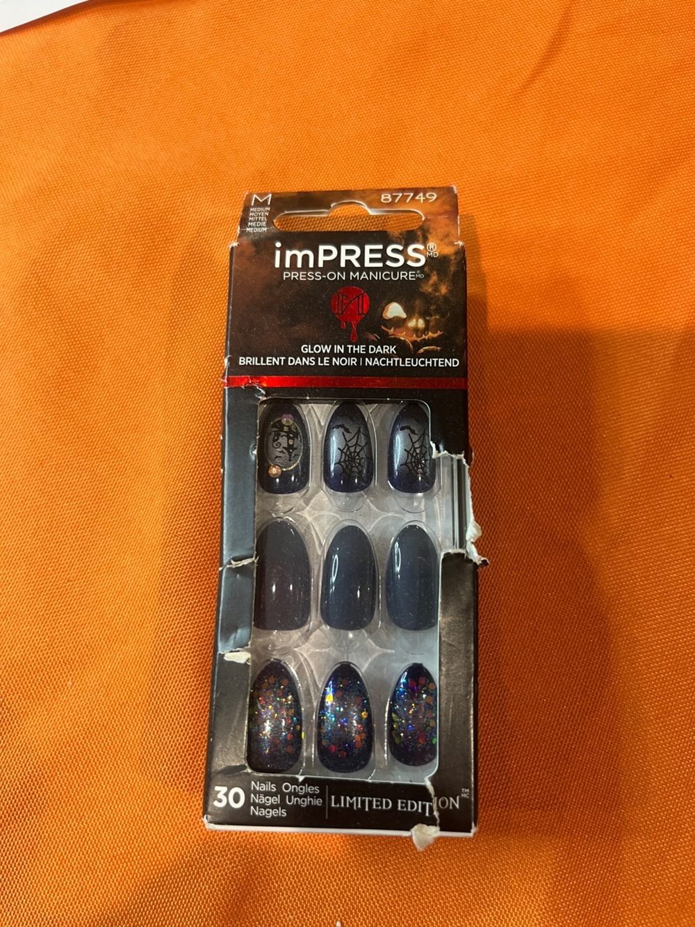 ♥️ imPRESS Women Makeup Press-On Nails - Black & grey  with Glitter - Picture 12 of 12